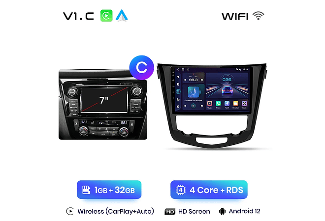 RD001 Android Nissan qashqai 2 x-trail 3 t32 2013-2017 1GB a 8GB RAM e 16GB a 128GB ROM com ou sem Carplay