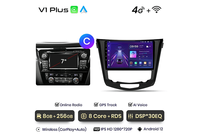 RD001 Android Nissan qashqai 2 x-trail 3 t32 2013-2017 1GB a 8GB RAM e 16GB a 128GB ROM com ou sem Carplay