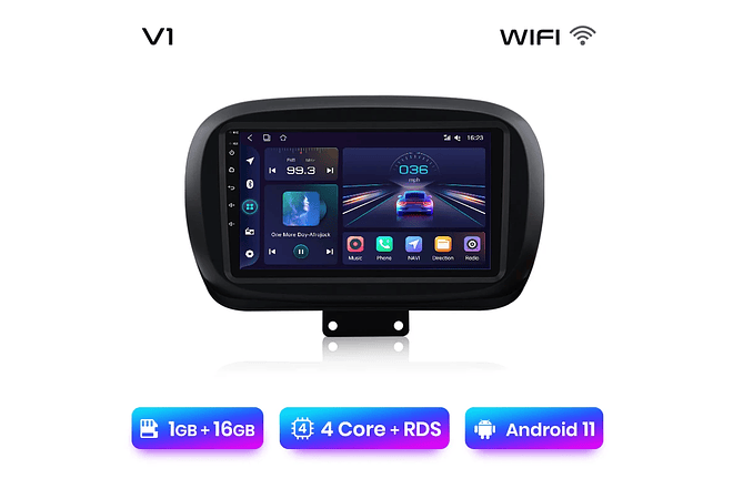 RD002 Android Fiat 500X 2014-2020 1GB a 8GB RAM e 16GB a 128GB ROM com ou sem Carplay