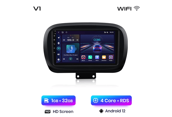 RD002 Android Fiat 500X 2014-2020 1GB a 8GB RAM e 16GB a 128GB ROM com ou sem Carplay