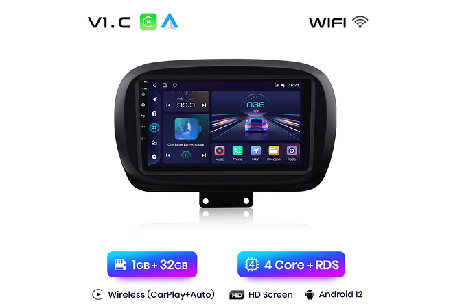 RD002 Android Fiat 500X 2014-2020 1GB a 8GB RAM e 16GB a 128GB ROM com ou sem Carplay