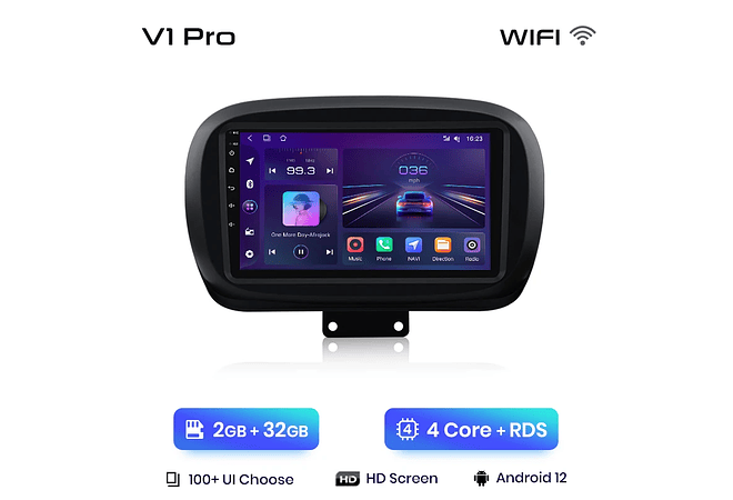 RD002 Android Fiat 500X 2014-2020 1GB a 8GB RAM e 16GB a 128GB ROM com ou sem Carplay