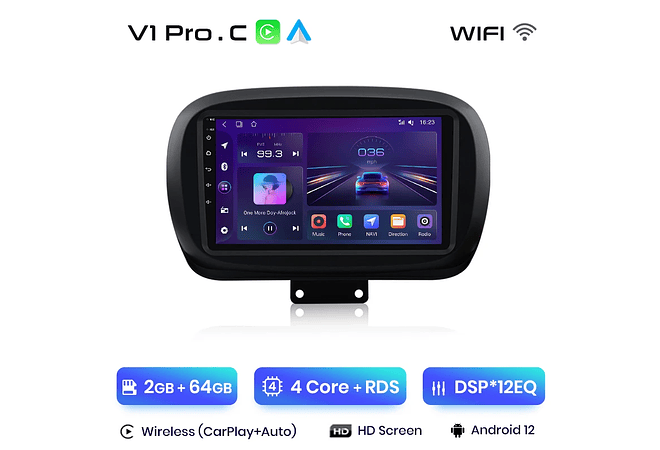 RD002 Android Fiat 500X 2014-2020 1GB a 8GB RAM e 16GB a 128GB ROM com ou sem Carplay