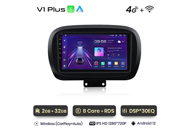 RD002 Android Fiat 500X 2014-2020 1GB a 8GB RAM e 16GB a 128GB ROM com ou sem Carplay