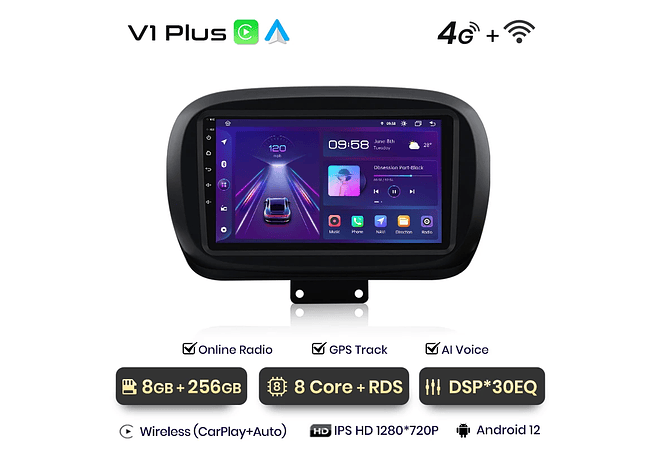 RD002 Android Fiat 500X 2014-2020 1GB a 8GB RAM e 16GB a 128GB ROM com ou sem Carplay