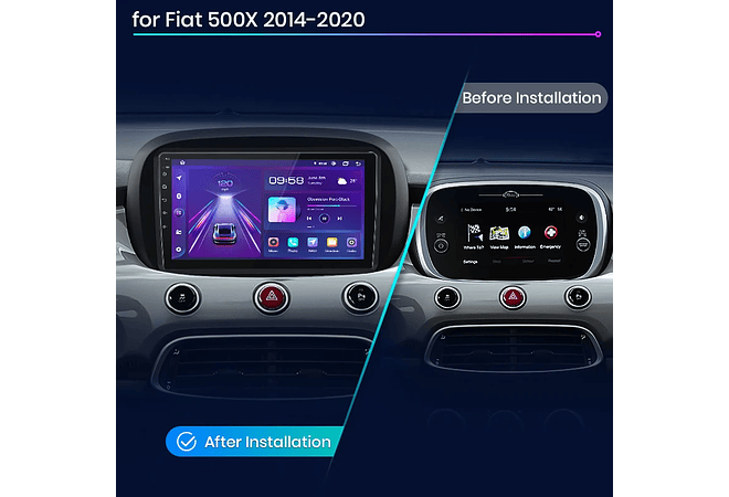 RD002 Android Fiat 500X 2014-2020 1GB a 8GB RAM e 16GB a 128GB ROM com ou sem Carplay