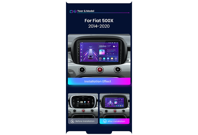 RD002 Android Fiat 500X 2014-2020 1GB a 8GB RAM e 16GB a 128GB ROM com ou sem Carplay