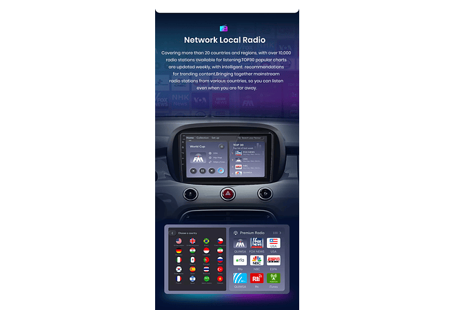 RD002 Android Fiat 500X 2014-2020 1GB a 8GB RAM e 16GB a 128GB ROM com ou sem Carplay