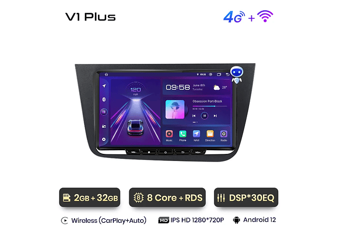 RD004 Android Seat Leon 2 MK2 2005-2011 1GB a 8GB RAM e 16GB a 128GB ROM com ou sem Carplay