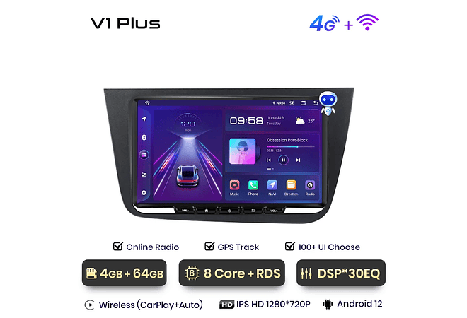 RD004 Android Seat Leon 2 MK2 2005-2011 1GB a 8GB RAM e 16GB a 128GB ROM com ou sem Carplay