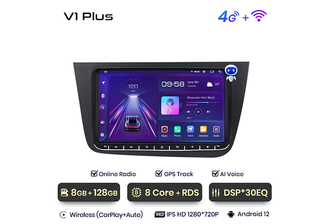 RD004 Android Seat Leon 2 MK2 2005-2011 1GB a 8GB RAM e 16GB a 128GB ROM com ou sem Carplay