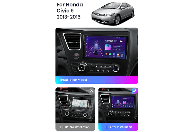 RD005 Android Honda civic 9 2013-2016 1GB a 8GB RAM e 16GB a 128GB ROM com ou sem Carplay