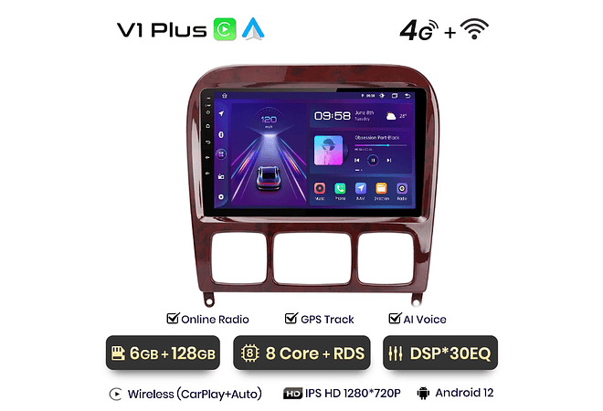 RD006 Android Mercedes s-class w220 1998-2005 1GB a 8GB RAM e 16GB a 128GB ROM com ou sem Carplay
