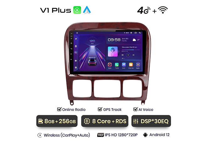 RD006 Android Mercedes s-class w220 1998-2005 1GB a 8GB RAM e 16GB a 128GB ROM com ou sem Carplay