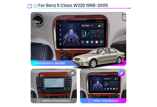 RD006 Android Mercedes s-class w220 1998-2005 1GB a 8GB RAM e 16GB a 128GB ROM com ou sem Carplay