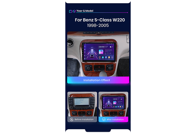 RD006 Android Mercedes s-class w220 1998-2005 1GB a 8GB RAM e 16GB a 128GB ROM com ou sem Carplay