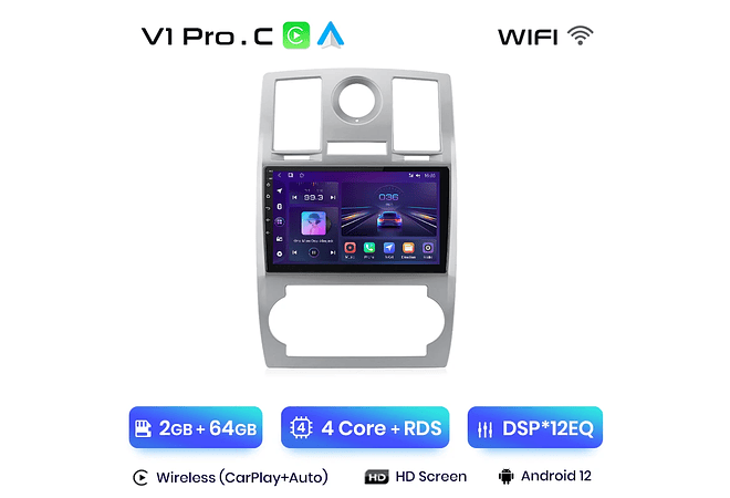 RD007 Android Chrysler 300C Aspen 2004-2008 1GB a 8GB RAM e 16GB a 128GB ROM com ou sem Carplay