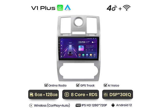 RD007 Android Chrysler 300C Aspen 2004-2008 1GB a 8GB RAM e 16GB a 128GB ROM com ou sem Carplay