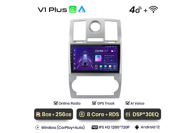 RD007 Android Chrysler 300C Aspen 2004-2008 1GB a 8GB RAM e 16GB a 128GB ROM com ou sem Carplay