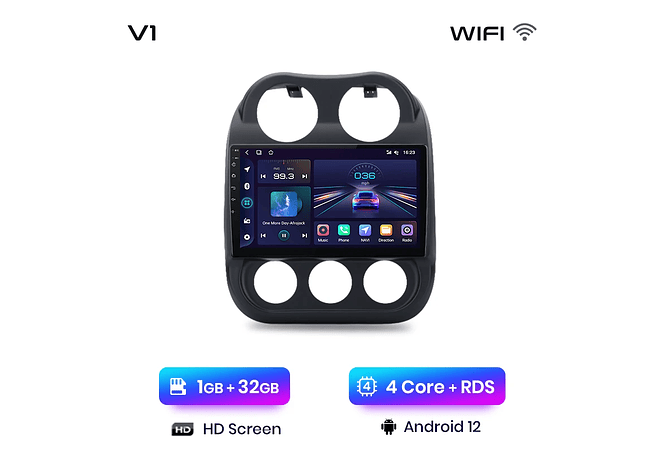 RD009 Android Jeep compass patriot 2010-2016 1GB a 8GB RAM e 16GB a 128GB ROM com ou sem Carplay