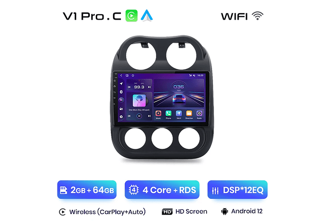 RD009 Android Jeep compass patriot 2010-2016 1GB a 8GB RAM e 16GB a 128GB ROM com ou sem Carplay