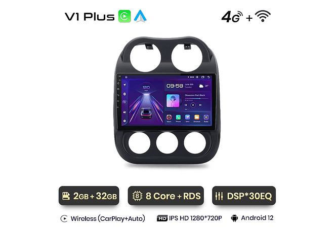 RD009 Android Jeep compass patriot 2010-2016 1GB a 8GB RAM e 16GB a 128GB ROM com ou sem Carplay