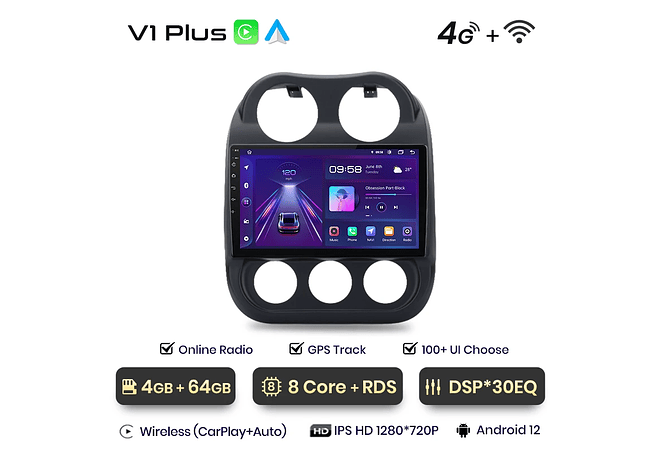 RD009 Android Jeep compass patriot 2010-2016 1GB a 8GB RAM e 16GB a 128GB ROM com ou sem Carplay