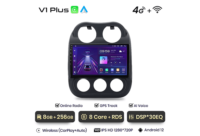 RD009 Android Jeep compass patriot 2010-2016 1GB a 8GB RAM e 16GB a 128GB ROM com ou sem Carplay