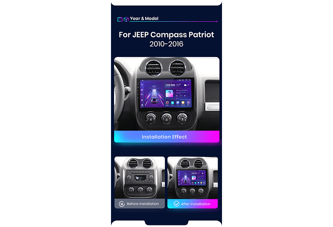 RD009 Android Jeep compass patriot 2010-2016 1GB a 8GB RAM e 16GB a 128GB ROM com ou sem Carplay