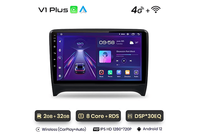 RD010 Android Audi TT mk2 8j 2006-2014 1GB a 8GB RAM e 16GB a 128GB ROM com ou sem Carplay