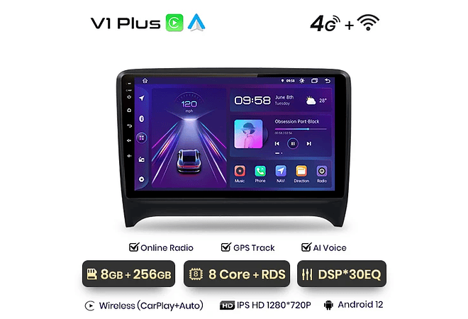 RD010 Android Audi TT mk2 8j 2006-2014 1GB a 8GB RAM e 16GB a 128GB ROM com ou sem Carplay