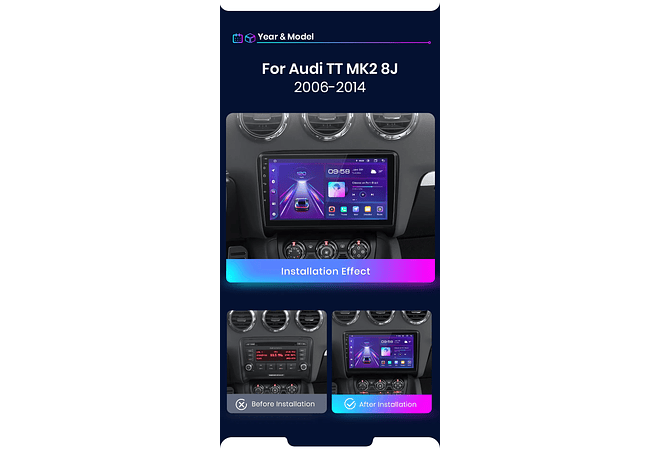 RD010 Android Audi TT mk2 8j 2006-2014 1GB a 8GB RAM e 16GB a 128GB ROM com ou sem Carplay