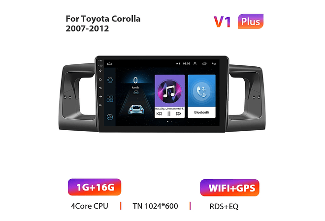 RD012 Android Toyota Corola e130 e120 2007-2012 1GB a 8GB RAM e 16GB a 128GB ROM com ou sem Carplay