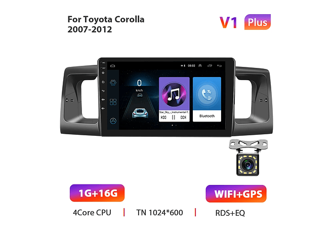 RD012 Android Toyota Corola e130 e120 2007-2012 1GB a 8GB RAM e 16GB a 128GB ROM com ou sem Carplay