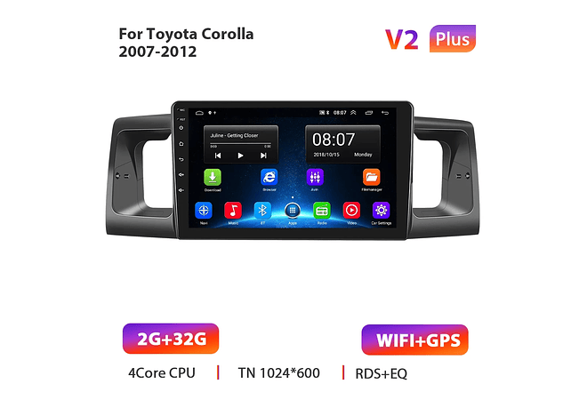 RD012 Android Toyota Corola e130 e120 2007-2012 1GB a 8GB RAM e 16GB a 128GB ROM com ou sem Carplay