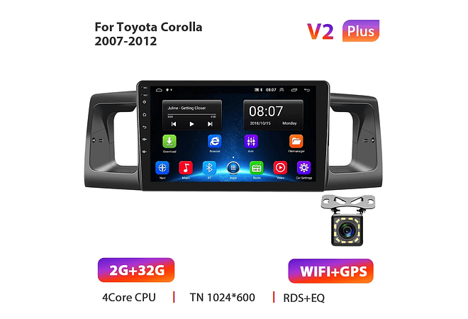 RD012 Android Toyota Corola e130 e120 2007-2012 1GB a 8GB RAM e 16GB a 128GB ROM com ou sem Carplay