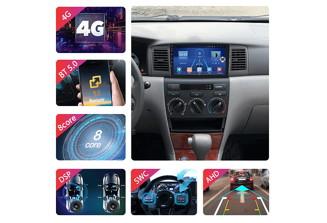 RD012 Android Toyota Corola e130 e120 2007-2012 1GB a 8GB RAM e 16GB a 128GB ROM com ou sem Carplay