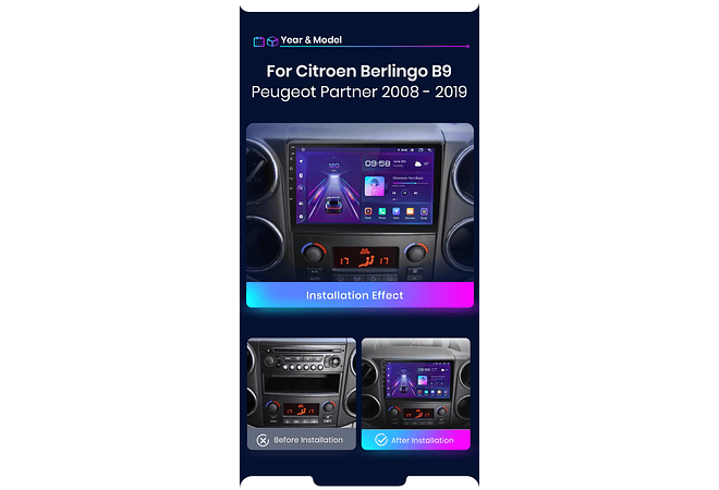 RD014 Android Citroen Peugeot berlingo B9 Peugeot Partner 2008-2019 1GB a 8GB RAM e 16GB a 128GB ROM com ou sem Carplay