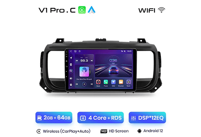 RD015 Android Peugeot expert 3 citroen jumpy 3 espaçador 2016-2021 1GB a 8GB RAM e 16GB a 128GB ROM com ou sem Carplay