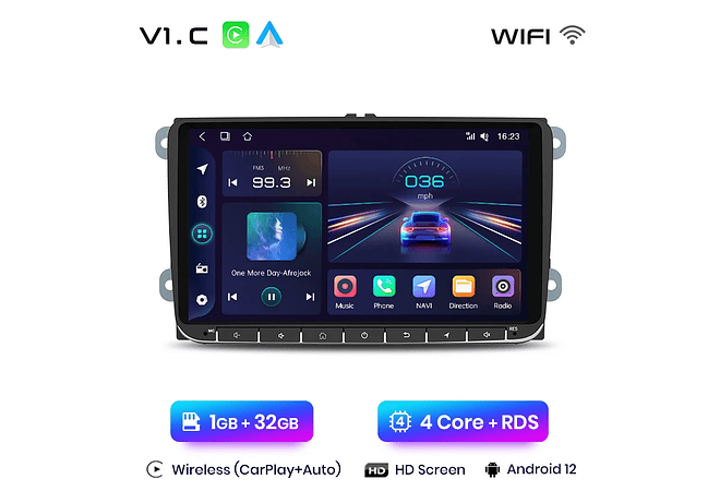 RD016 Android Volkswagen volkswagen seat leon passat b6 b7 cc skoda octavia polo golf 5 6 touran tiguan 1GB a 8GB RAM e 16GB a 128GB ROM com ou sem Carplay