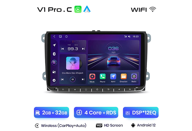 RD016 Android Volkswagen volkswagen seat leon passat b6 b7 cc skoda octavia polo golf 5 6 touran tiguan 1GB a 8GB RAM e 16GB a 128GB ROM com ou sem Carplay