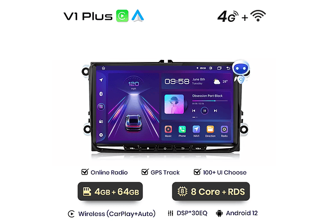 RD016 Android Volkswagen volkswagen seat leon passat b6 b7 cc skoda octavia polo golf 5 6 touran tiguan 1GB a 8GB RAM e 16GB a 128GB ROM com ou sem Carplay