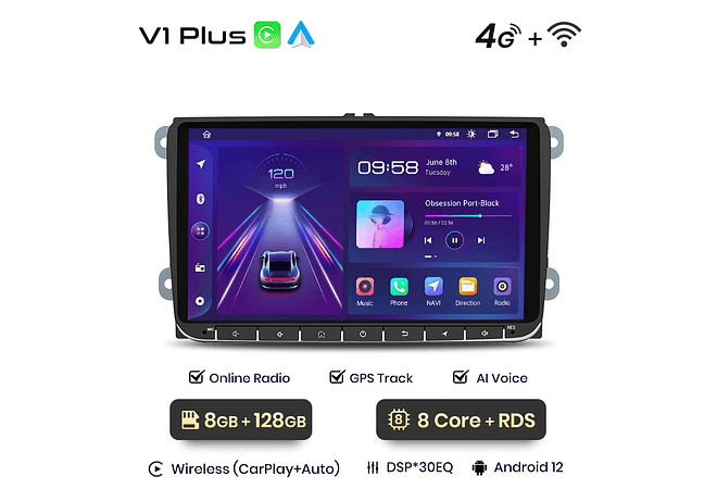RD016 Android Volkswagen volkswagen seat leon passat b6 b7 cc skoda octavia polo golf 5 6 touran tiguan 1GB a 8GB RAM e 16GB a 128GB ROM com ou sem Carplay