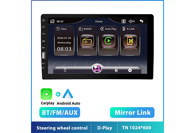 RD017 Auto rádio 1 din universal 9 polegadas com carplay e android auto 