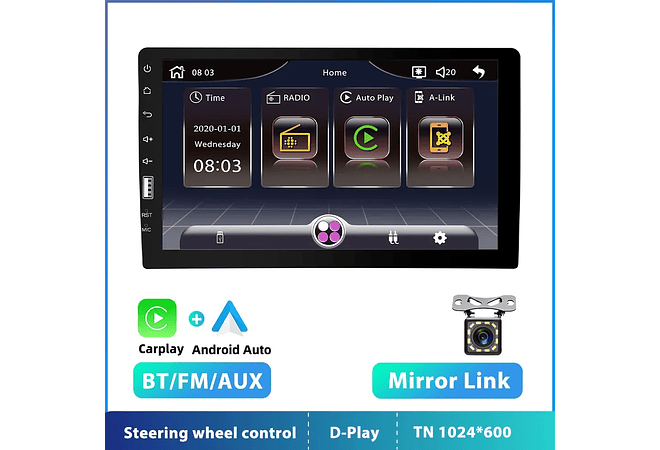 RD017 Auto rádio 1 din universal 9 polegadas com carplay e android auto 