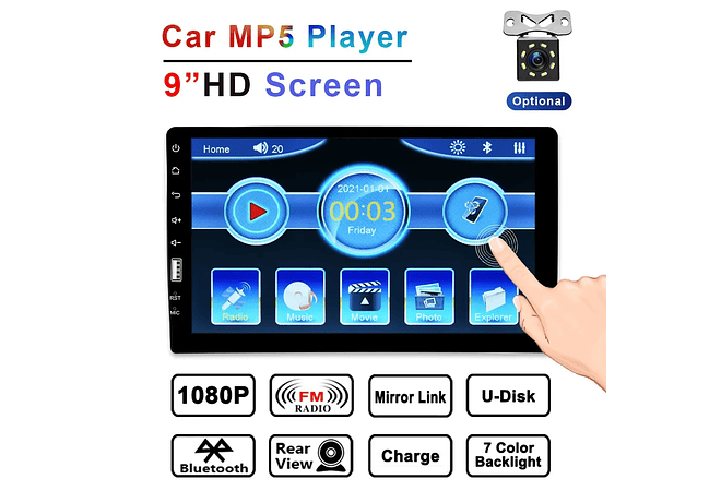 RD017 Auto rádio 1 din universal 9 polegadas com carplay e android auto 