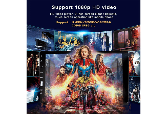 RD017 Auto rádio 1 din universal 9 polegadas com carplay e android auto 