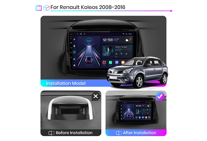 RD019 Android Renault koleos 2008-2016 1GB a 8GB RAM e 16GB a 128GB ROM com ou sem Carplay