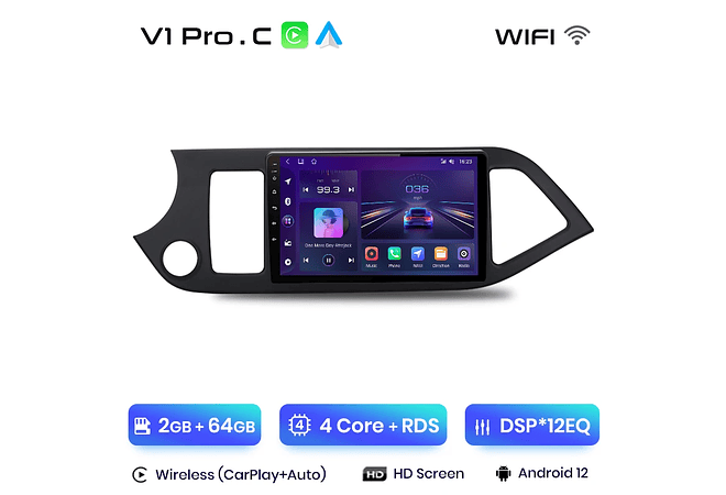 RD020 Android Kia picanto 2011-2016 1GB a 8GB RAM e 16GB a 128GB ROM com ou sem Carplay