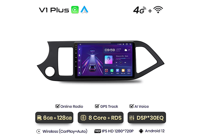 RD020 Android Kia picanto 2011-2016 1GB a 8GB RAM e 16GB a 128GB ROM com ou sem Carplay